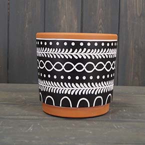 Medium Terracotta Black Pattern Pot (12cm) detail page